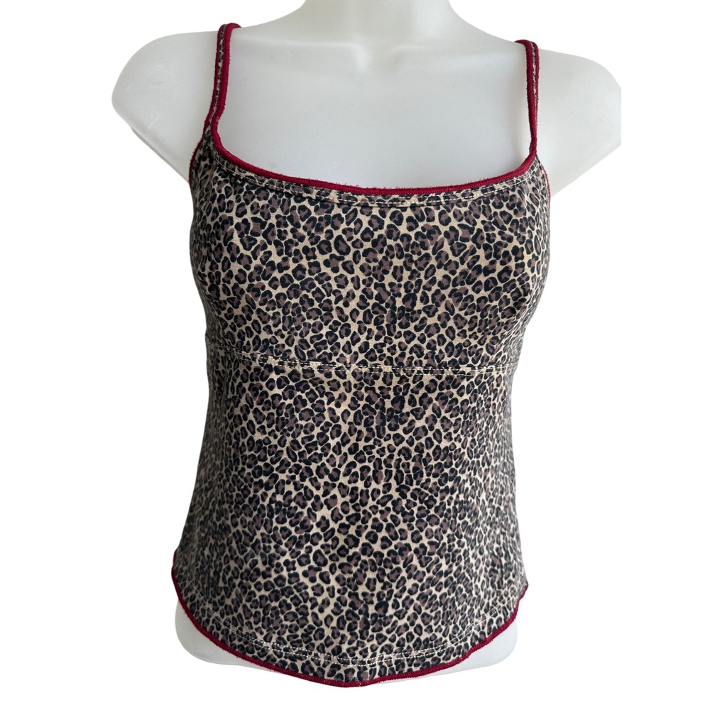 Velvet Graham & Spencer Leopard Print Cami Top Red Trim Small Made in USA Y2K